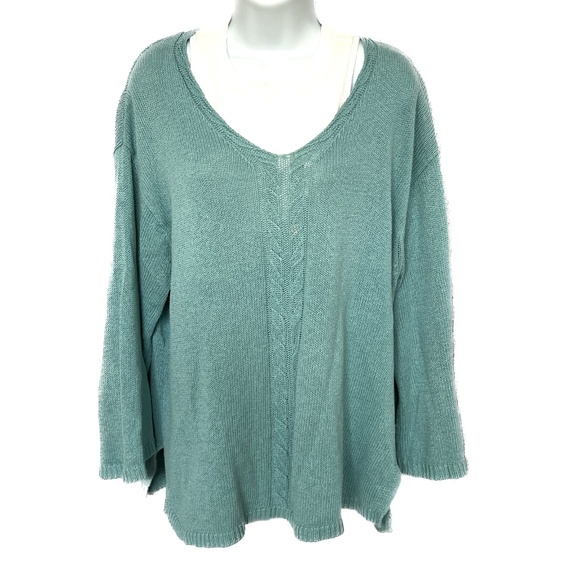 Coldwater Creek Pullover Sweater Blue Centre Cable Knit Size L Scoop Neck Linen - Picture 1 of 7